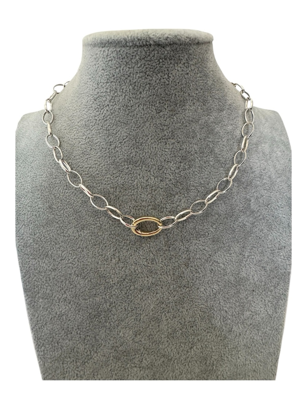 925 Sterling Silver 14k Gold Two-Tone Oval Link Choker Necklace NEW